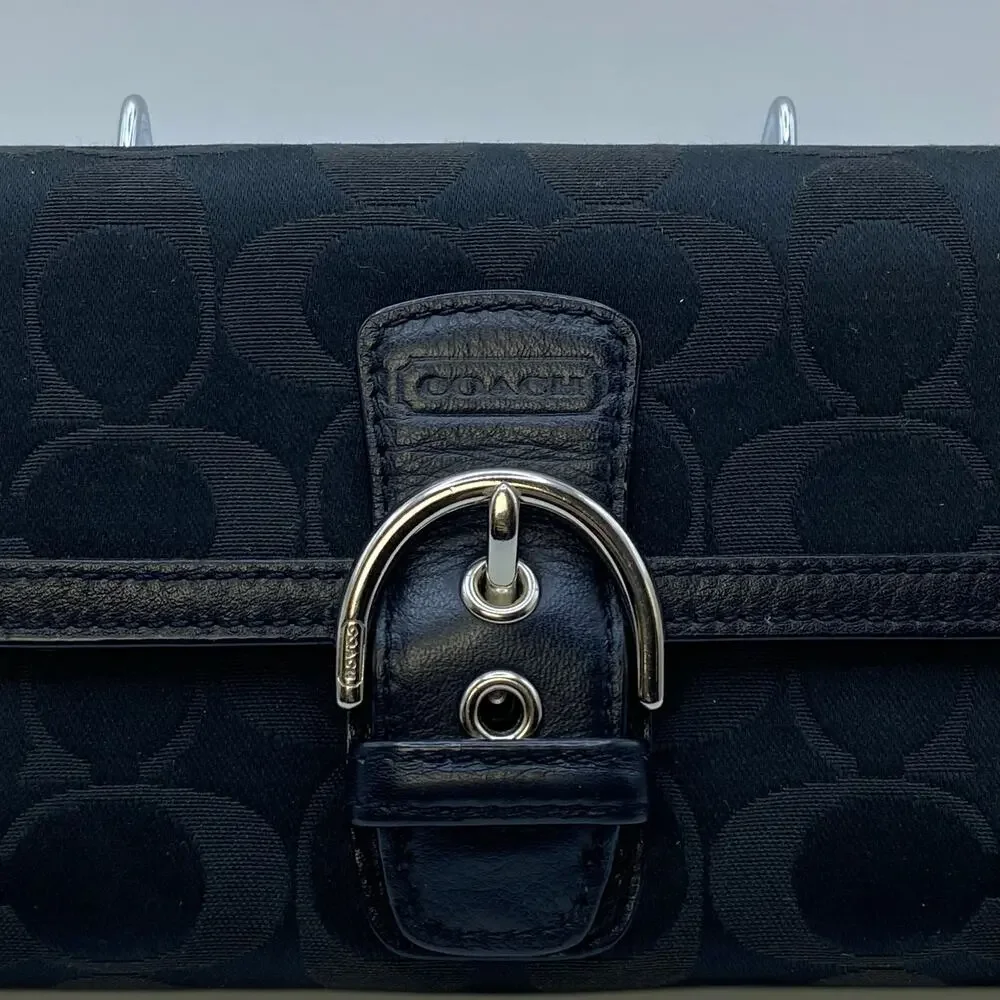 Y2K‎ Coach Soho Buckle Front Black Signature Canvas Wallet Trifold Authentic